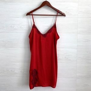 UO Red Slip Dress with lace detail